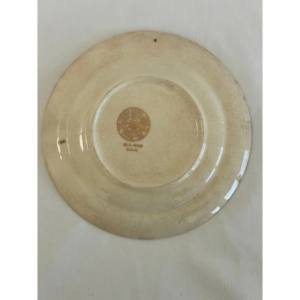 Vintage French Saxon China Co Floral Plate 22K Gold Trim Pink Rim 6.25